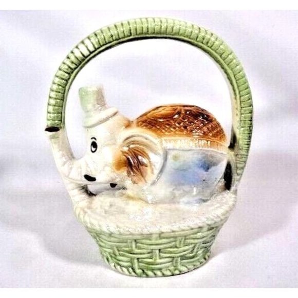Vintage Lusterware Glaze Elephant Basket Mid-Century Porcelain #1906 Brazil - Picture 3 of 9
